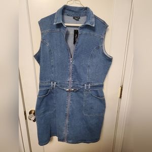 Blue denim belted dress